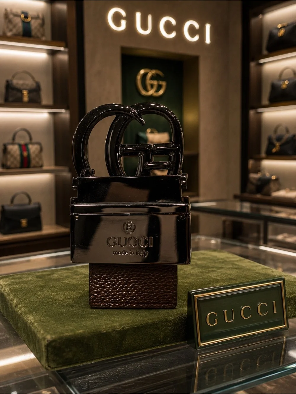 Gucci Men's Glossy Black Double G Buckle Belt